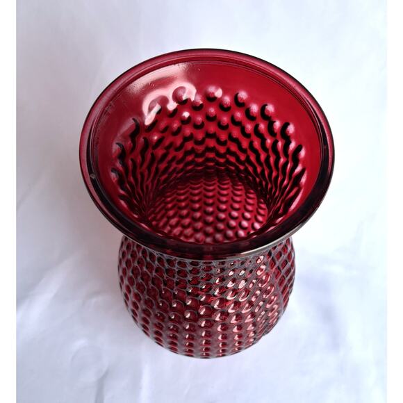 Vintage Large Ruby Red Glass Bubble Texture Vase 10” Tall - Picture 3 of 7